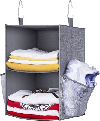 KEETDY 2-Shelf Small Hanging Closet Organizers and Storage with 2 Large Shoe Pockets Hanging Shelves Organizer for