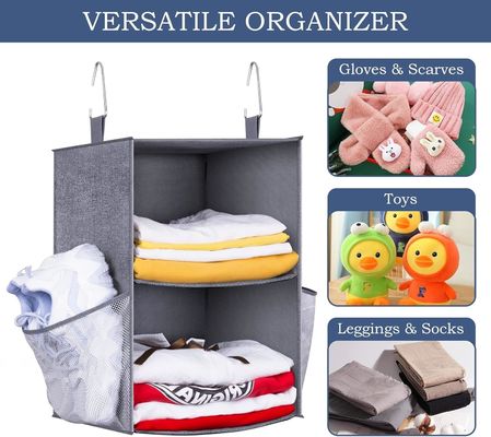 KEETDY 2-Shelf Small Hanging Closet Organizers and Storage with 2 Large Shoe Pockets Hanging Shelves Organizer for