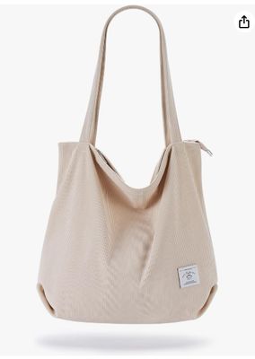 KALIDI Women Corduroy Tote Bag Zipper Casual Tote's Handbag Big Capacity Shoulder Bag with Pockets