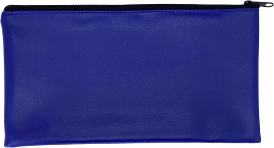 Blue Bank Security Deposit Zipper Bag, Water Resistant Vinyl Coated Leather-like Exterior with Soft Interior Lining. For Cash, Check, Coin and Money Storage and more. 11x6 inch